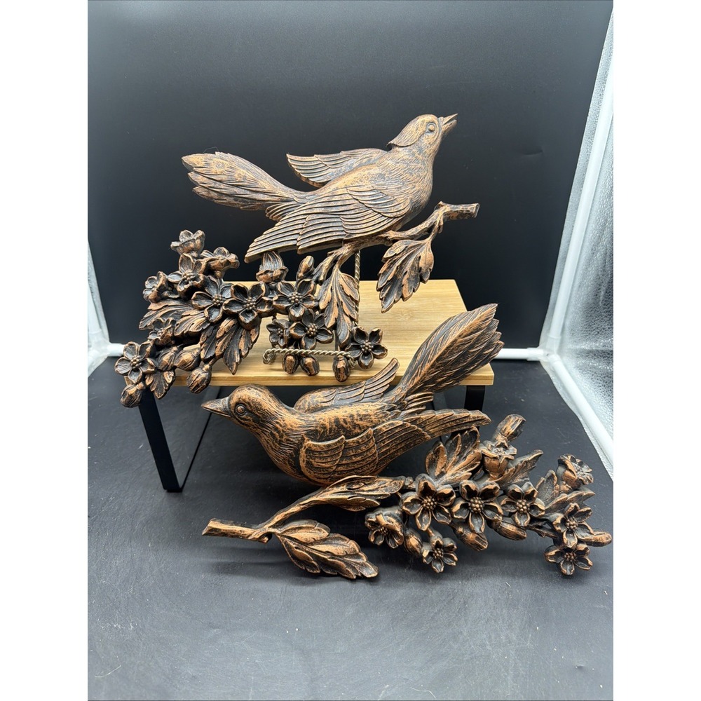 2 Vtg Plastic Coppercraft Guild Songbirds&Dogwood Copper-Tone Wall Hang Plaques